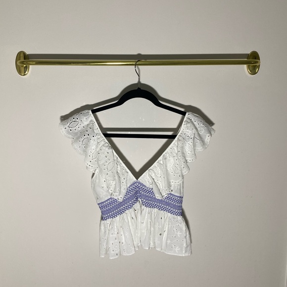 White&Blue Zara Eyelet Cutout Top - Picture 2 of 7